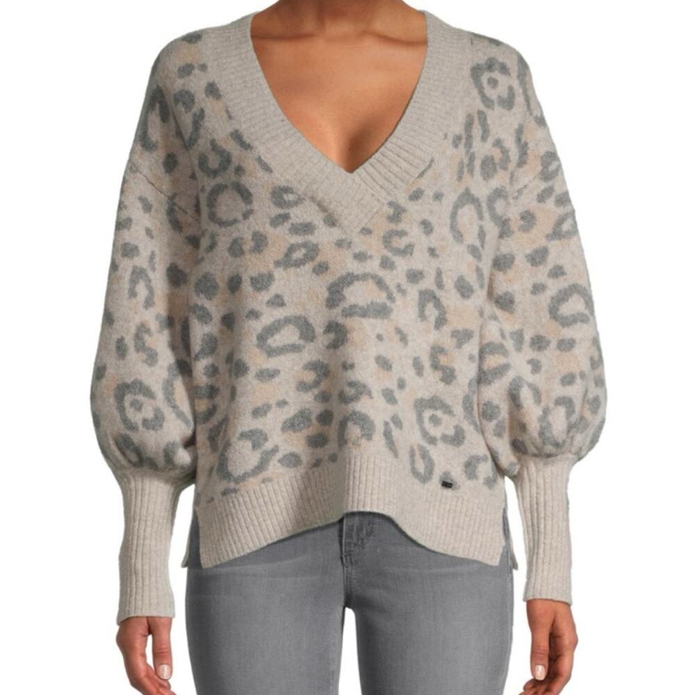 Ted baker alicina wool Sweater Chic V-Neck Leopard print ballon sleeve size 2